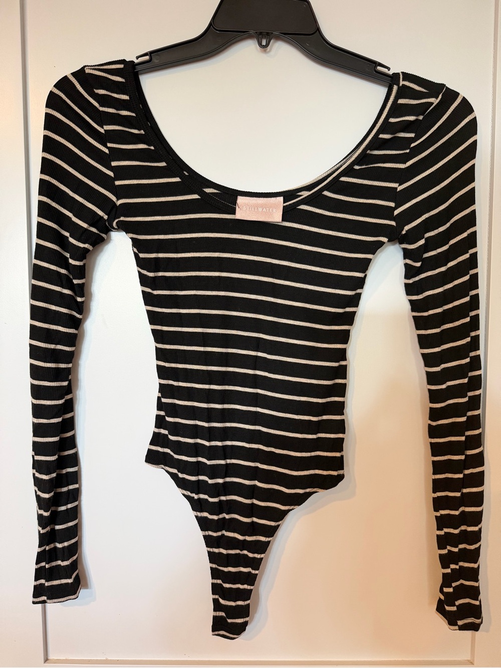 Stillwater Black and White Stripe Long Sleeve Thong Bodysuit Size Small